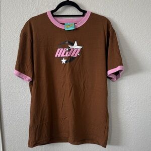 Zumiez A.LAB Astro Ringer Brown and Pink Short Sleeve Tee size Large